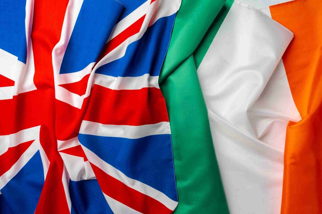 An image showcasing the flags of Ireland and England