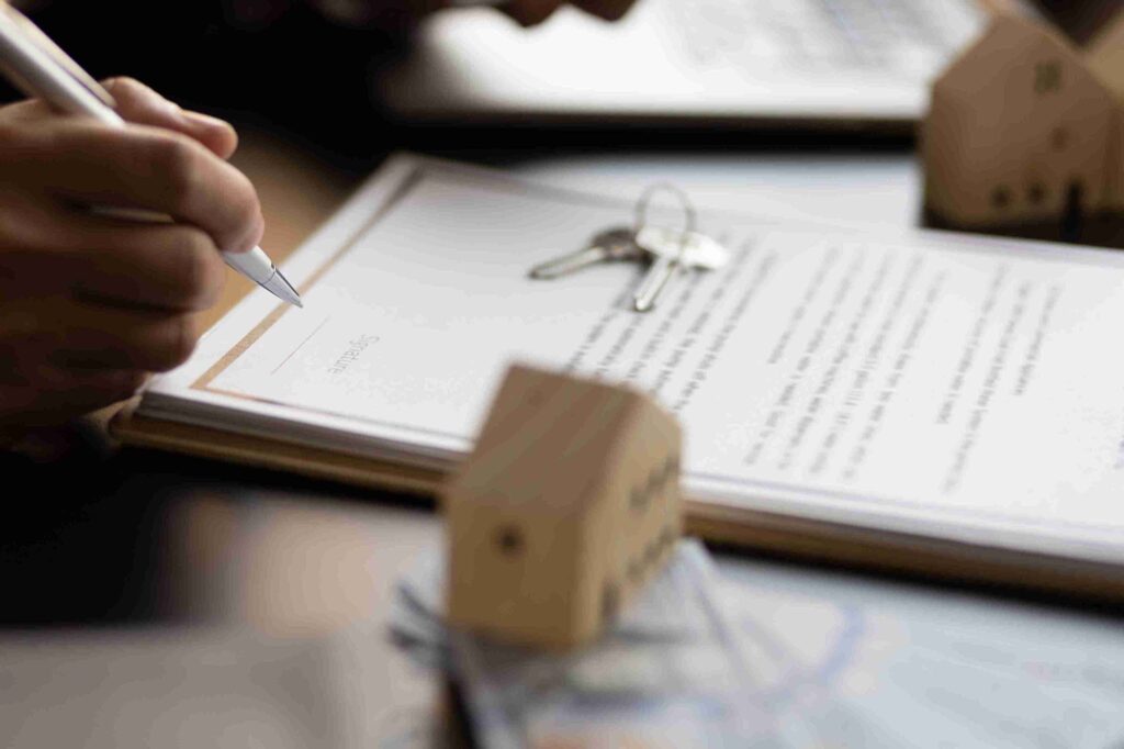 In the image it can be seen that legal transferring of property is being conducted