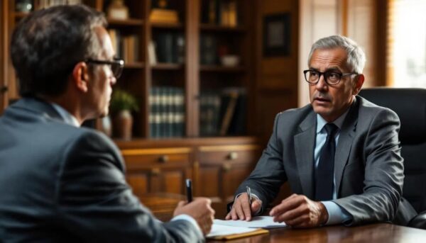 a person engaged in a conversation with a lawyer, discussing common reasons for refusal related to the EU Settlement Scheme application.