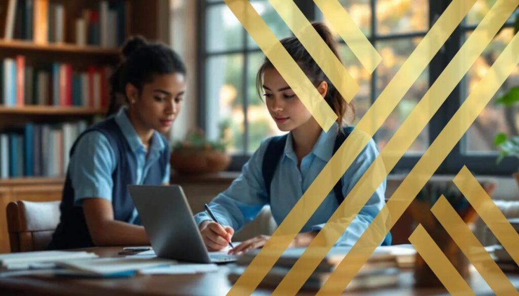 A student is sitting at a desk, deeply engaged in reading materials about English language tests, focusing on the requirements for studying in the UK. The books and papers on the desk highlight various acceptable English language qualifications, including IELTS and TOEFL, essential for international students aiming to meet English language proficiency standards for their visa application.