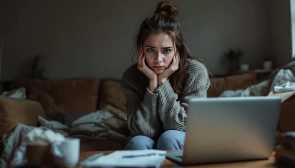 Renters’ Rights Bill Becomes Law: What Landlords Need to Know The image depicts a concerned tenant sitting at a kitchen table, reviewing their tenancy agreement while surrounded by bills and notices of rent arrears. This scene highlights the challenges faced by private renters in the current rental market, emphasizing the impact of rising market rent and the need for stronger renters rights under the renters rights bill.