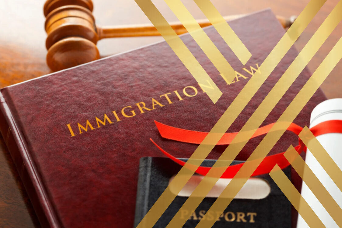 A red Immigration Law textbook next to a passport and a judge’s gavel, representing the legal framework for EU settlement scheme changes and UK visa requirements.