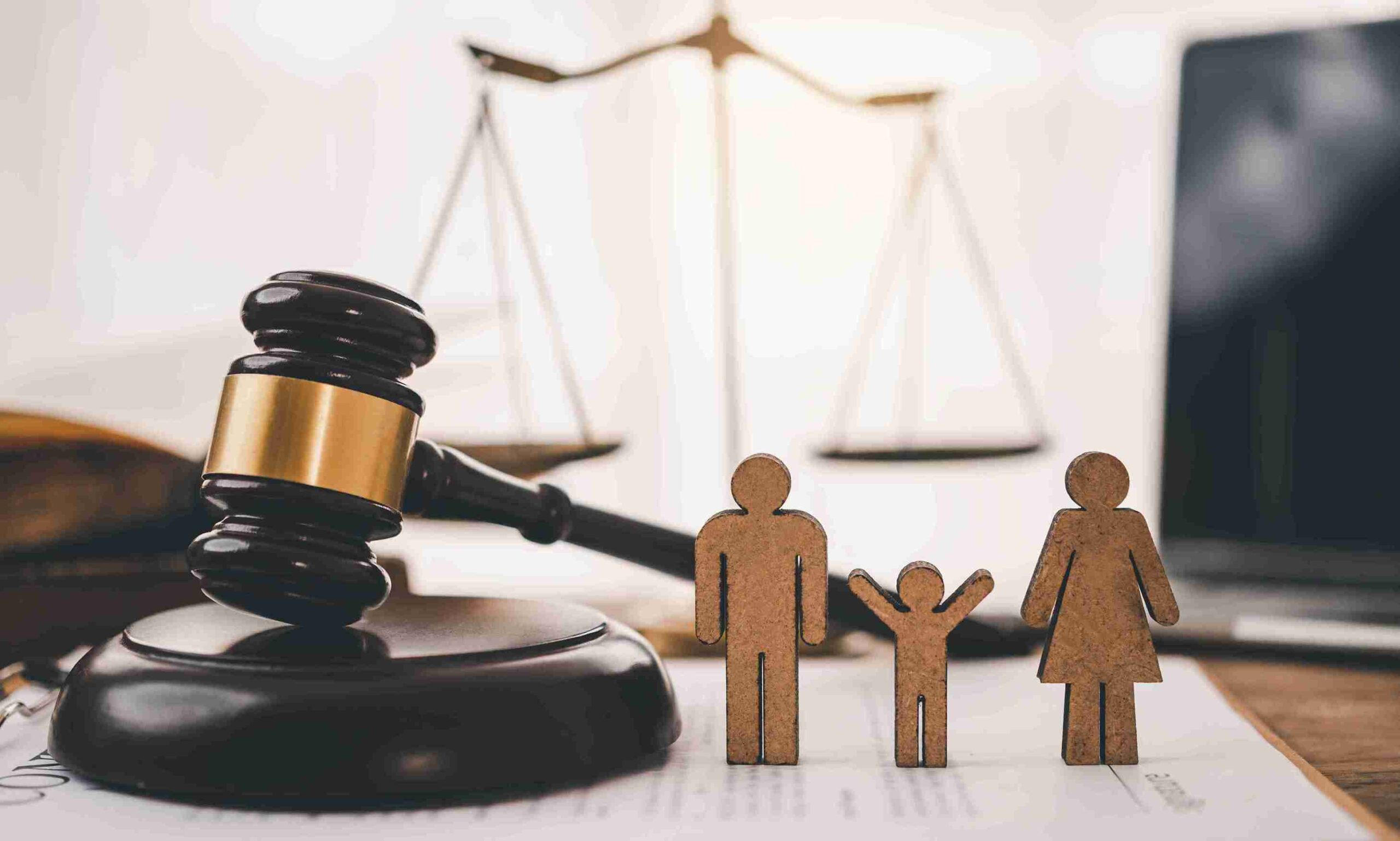 Family law in the United Kingdom, depicting legal documents and a family discussing their rights and responsibilities.