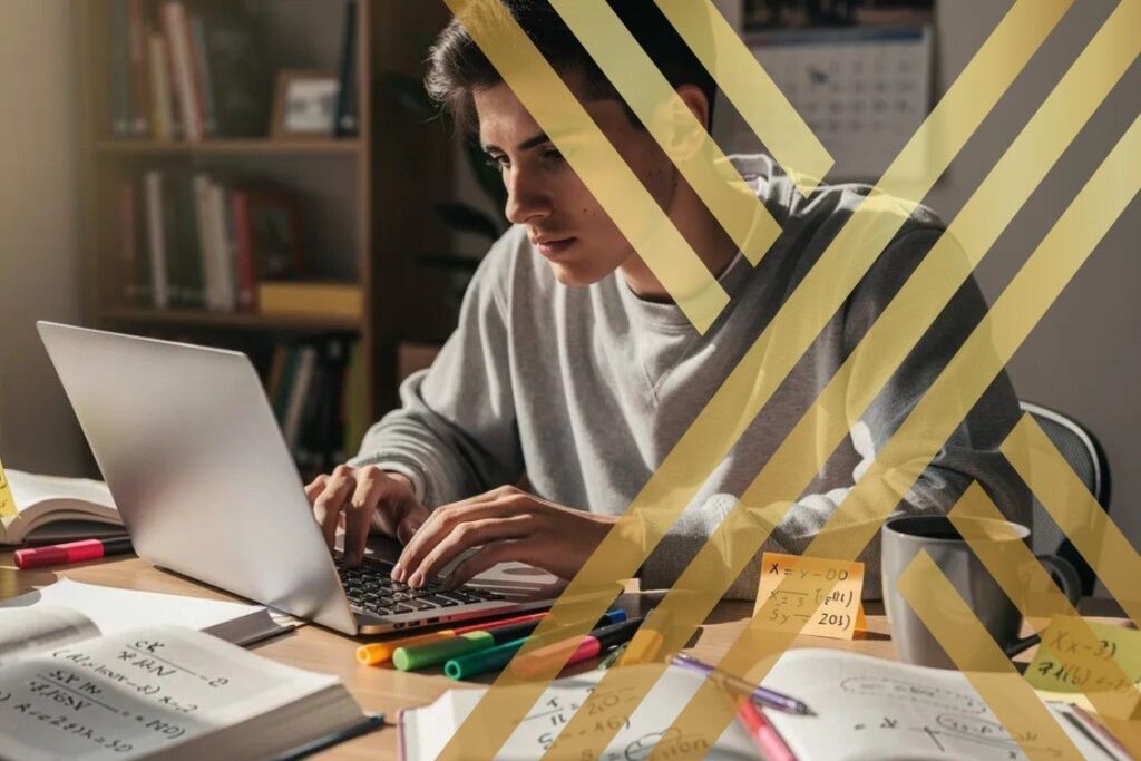 Applicant preparing for the Life in the UK test on a computer, demonstrating preparation for ILR English and citizenship requirements.