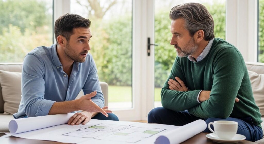 Co-owners in a property disagreement, illustrating common disputes that may require a property injunction order.