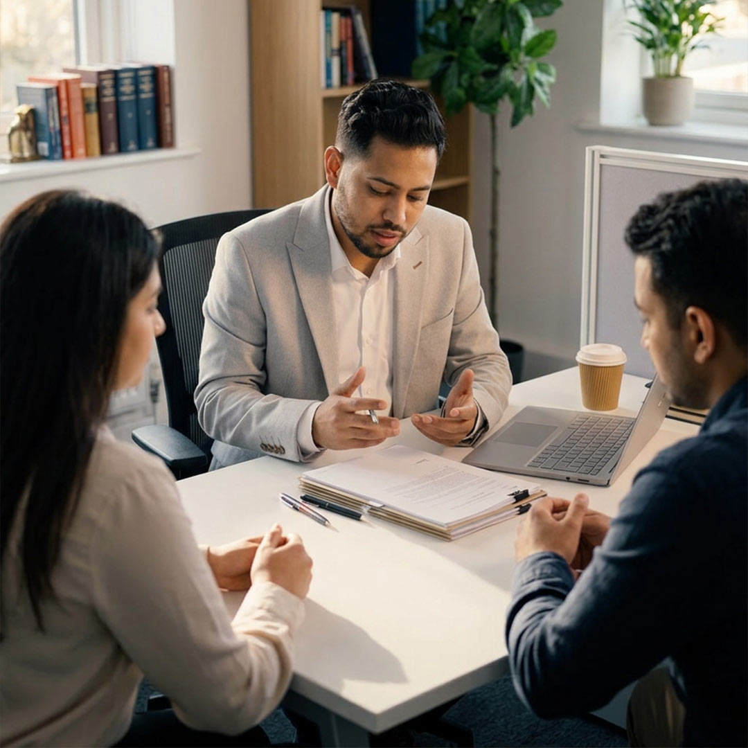 A couple is getting advice form a professional solicitor.