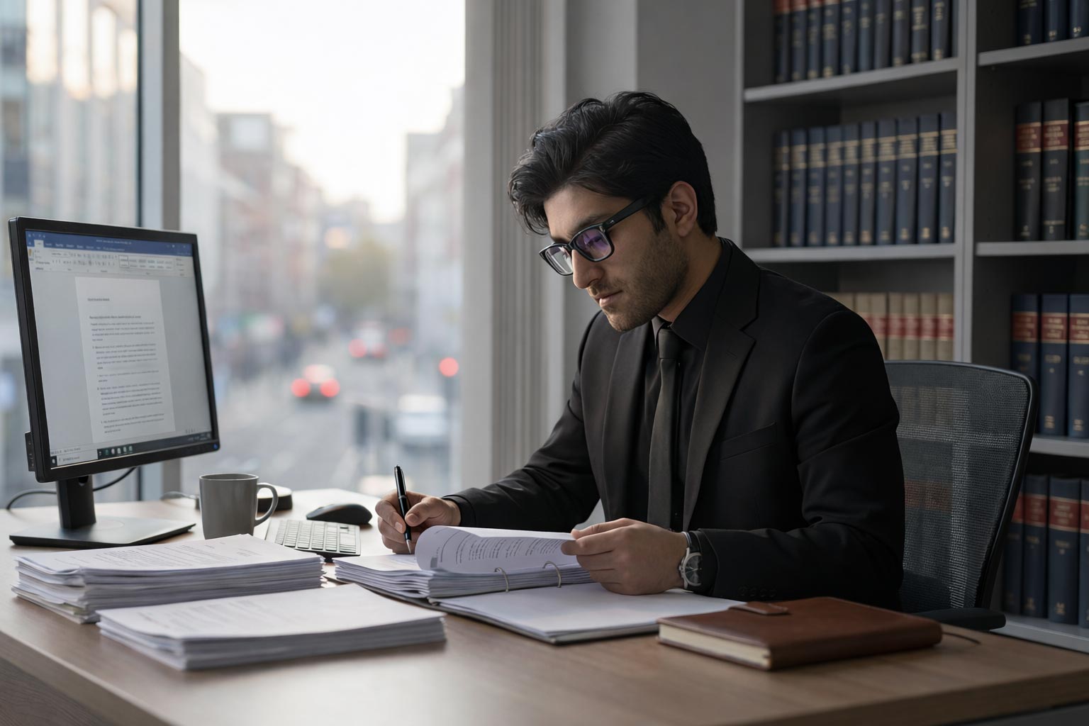 A solicitor is performing a case study.