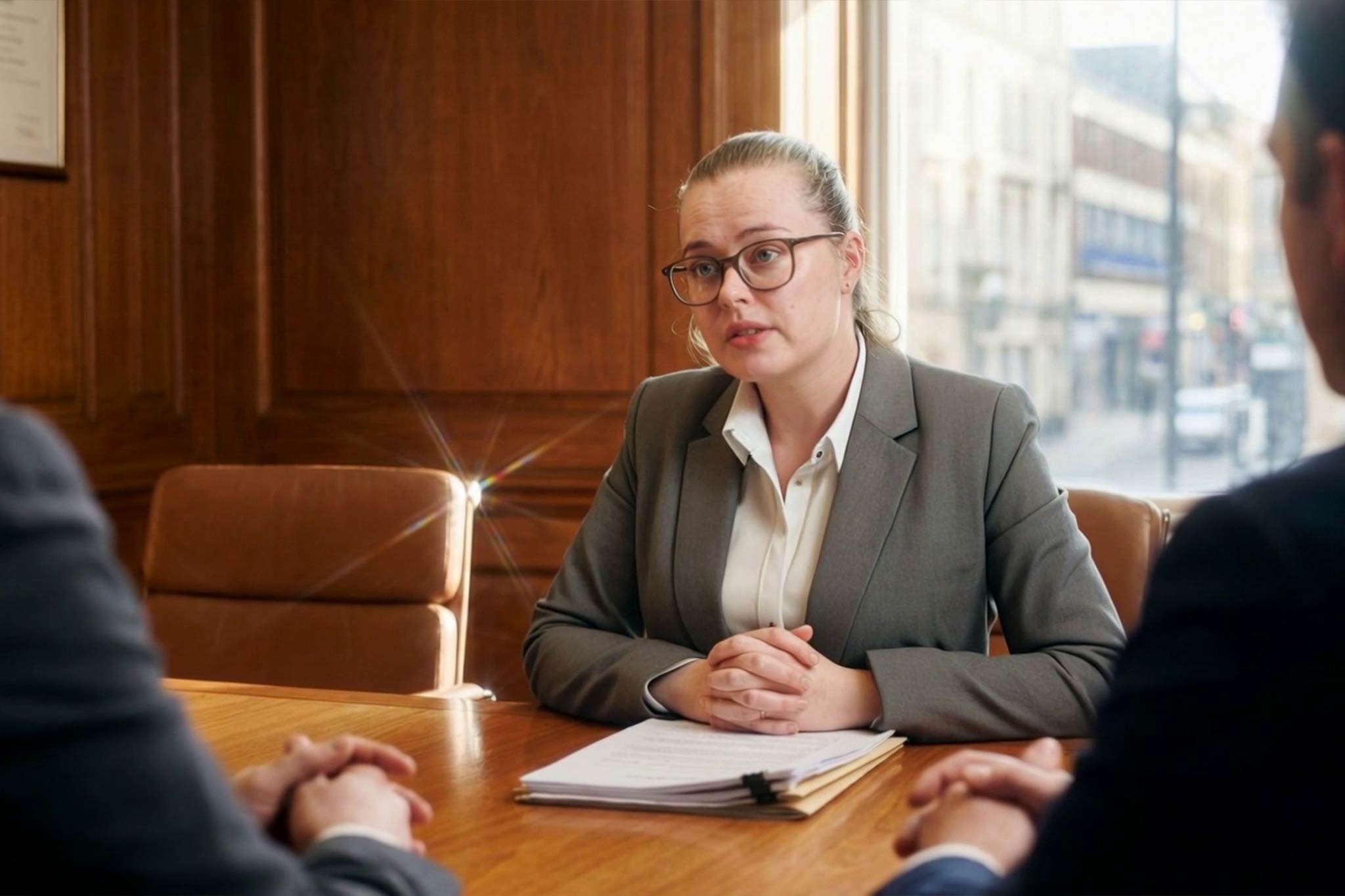 A young lady solicitor reviewing the client case.