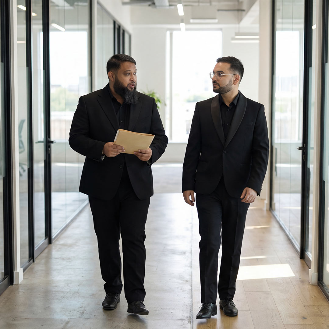 Two young solicitors sharing thoughts with each other.