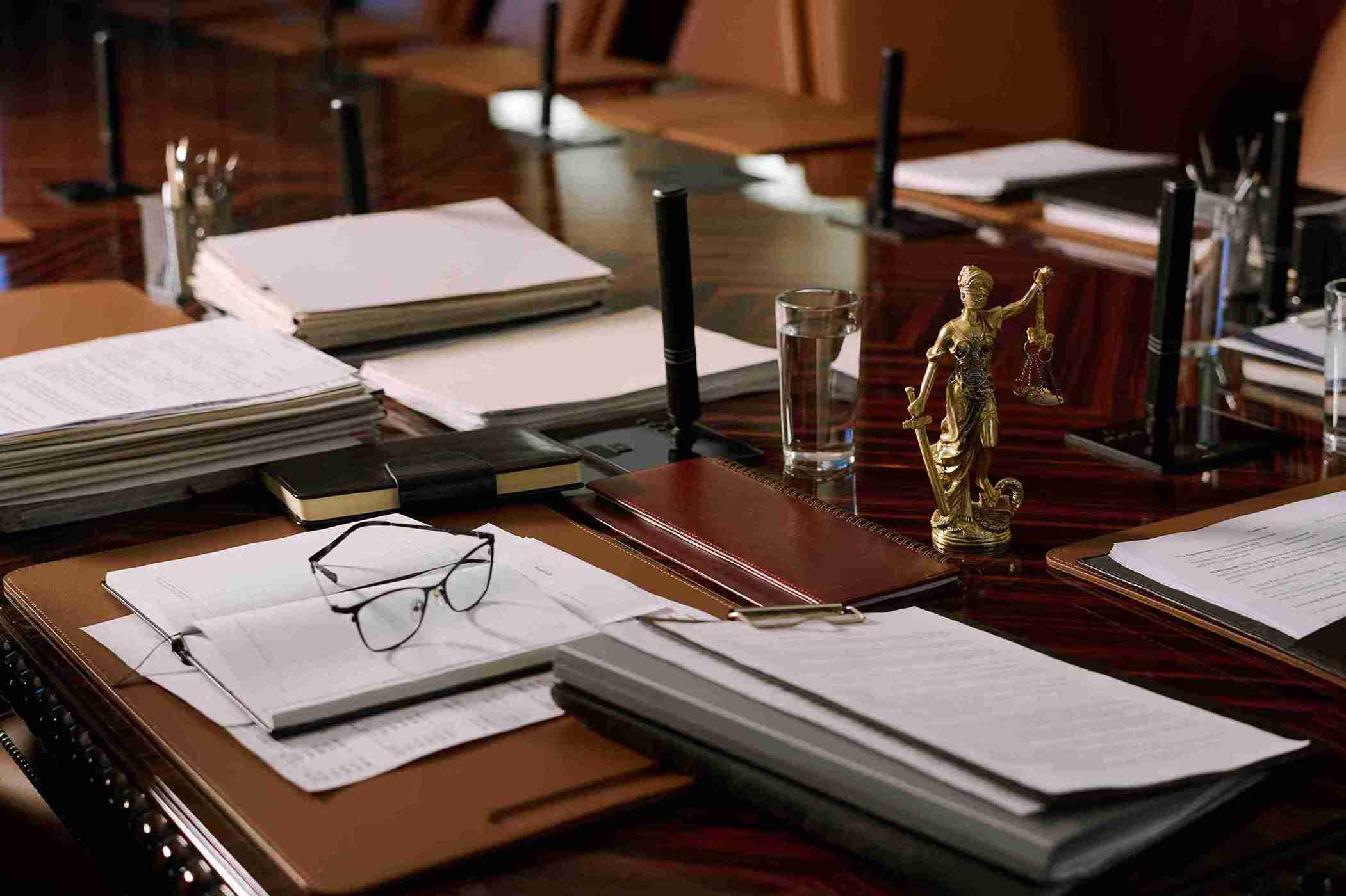 Image is showing a court room prepared for a civil litigation case