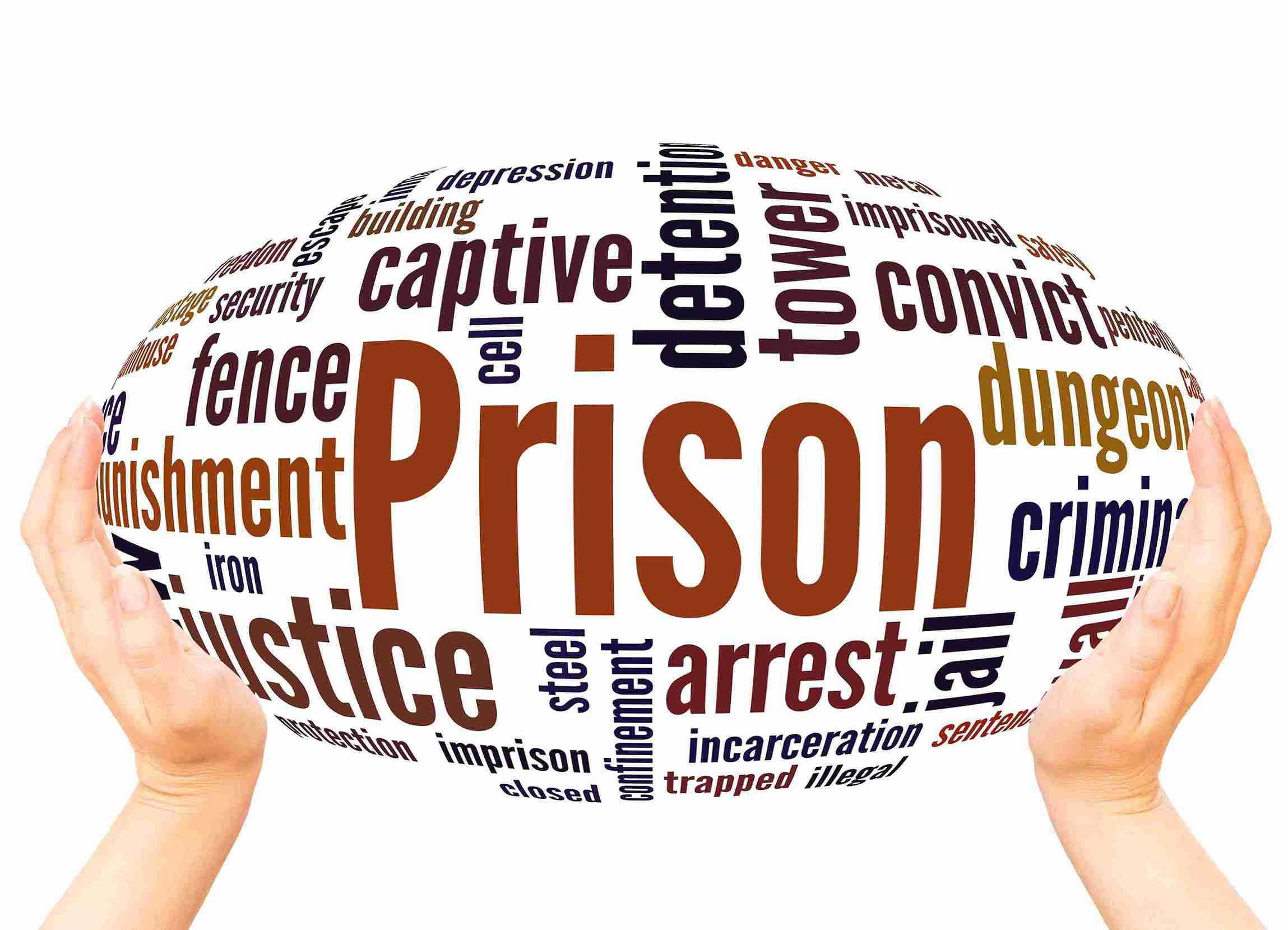 A word cloud is shaped like a sphere encircled by two hands.