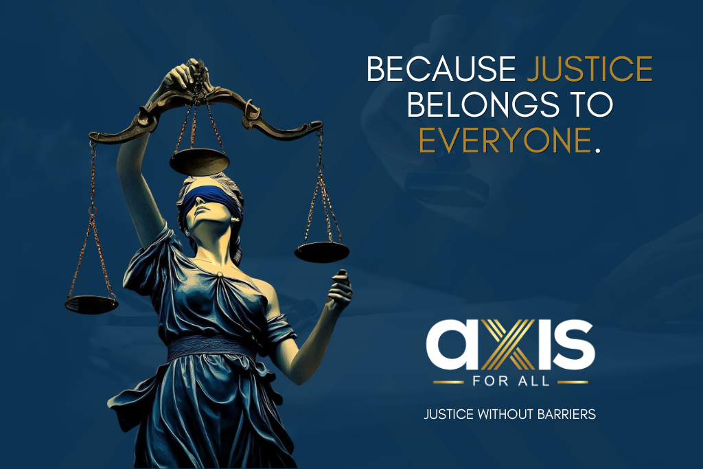 Logo of Axis Law Firm featuring a balanced scale, symbolizing justice for all.