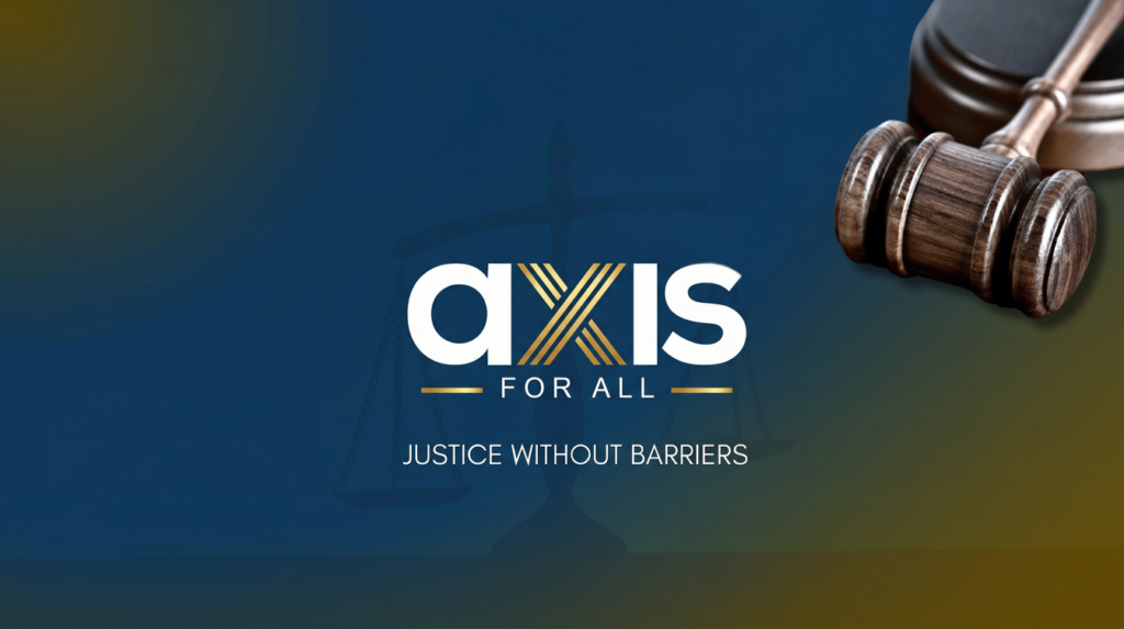 Logo of Axis Law Firm featuring a balanced scale, symbolizing justice for all.