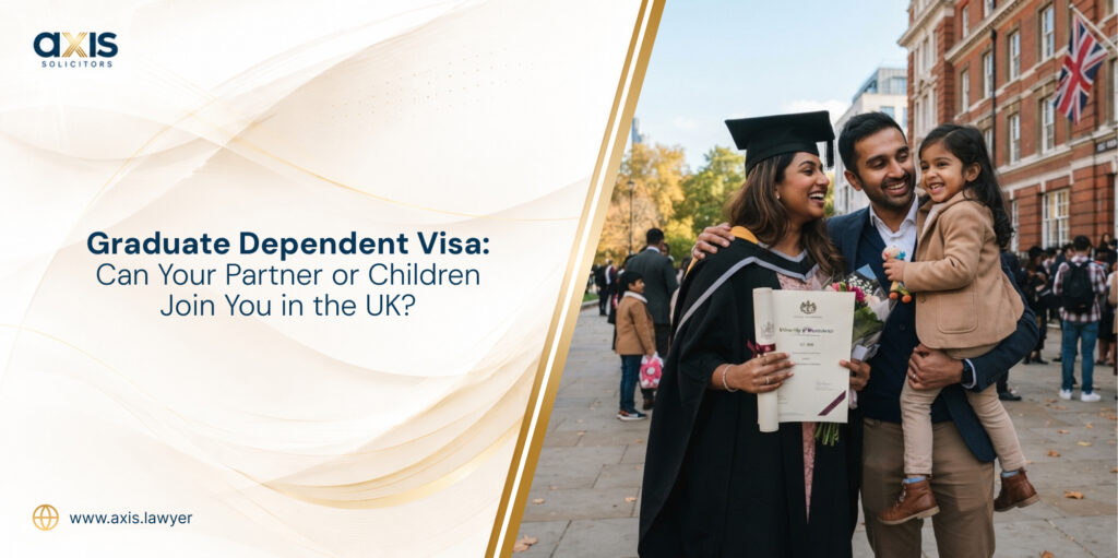 Graduate Route visa holder with their partner and child representing eligible family members in the UK for graduate dependent visa.