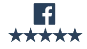 An image of the Facebook logo with five stars underneath. The image incidates that Axis Solicitors has many five-star reviews on their main @AxisSolicitors Facebook account. The image is linked to the review page for Axis Solicitors Limited's main account.
