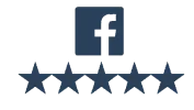 An image of the Facebook logo with five stars underneath. The image incidates that Axis Solicitors has many five-star reviews on their main @AxisSolicitors Facebook account. The image is linked to the review page for Axis Solicitors Limited's main account.